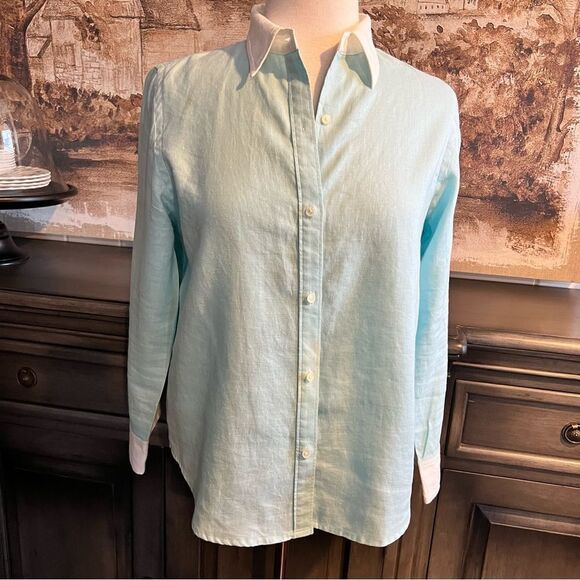 Vintage Jones New York Linen Pastel Blue Button-down Shirt size medium - Picture 5 of 7